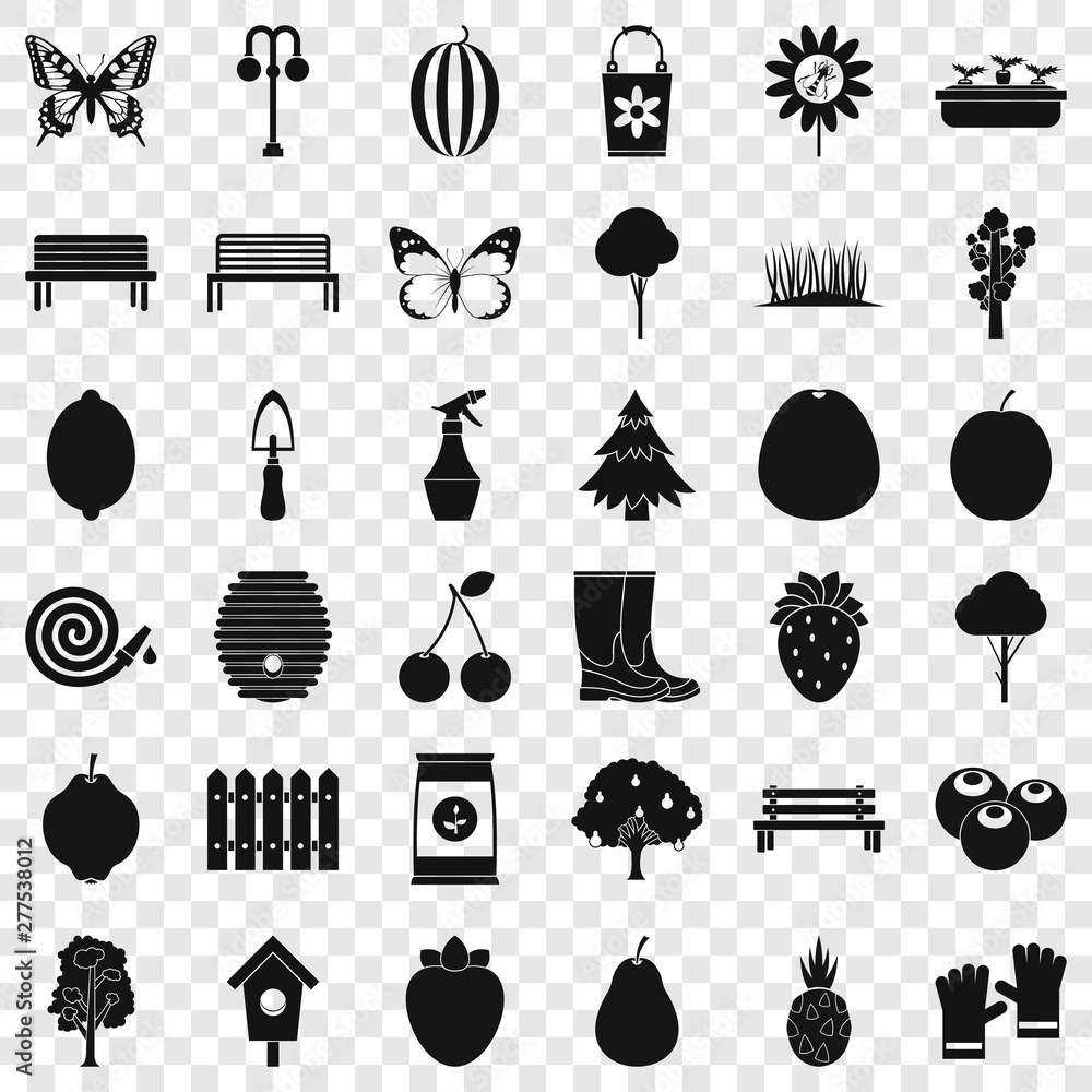 Poster gardening tool icons set. simple style of 36 gardening tool vector icons for web for any design