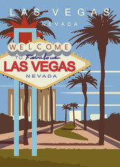 LasVegas modern vector poster. Las Vegas, Nevada landscape illustration. Top 20 most populated cities of the USA.