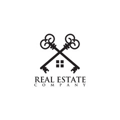 Real estate logo design with crossed key icon template