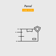 line icon symbol, parcel transport postal delivery logistics fast, safty, box package shipping service, Isolated flat outline vector design