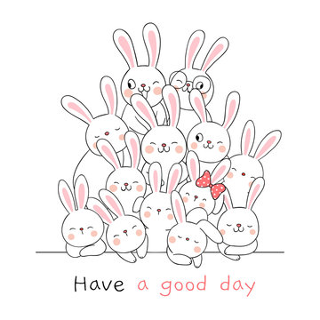Draw cute rabbit with word have a nice day.