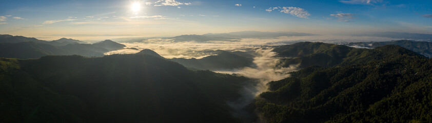 landscape nature view at morning on the mountain fog chiang rai Thailand