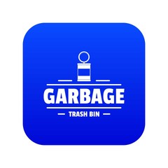 Bin trash garbage icon blue vector isolated on white background