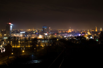 Gdańsk widok panorama noc stare miasto starówka góra gradowa - obrazy, fototapety, plakaty