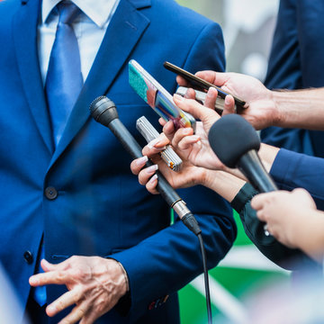 Media Interview. Journalists Interviewing Politician or Businessman