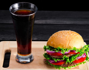 Burger served in bun in nutrition fast food concept