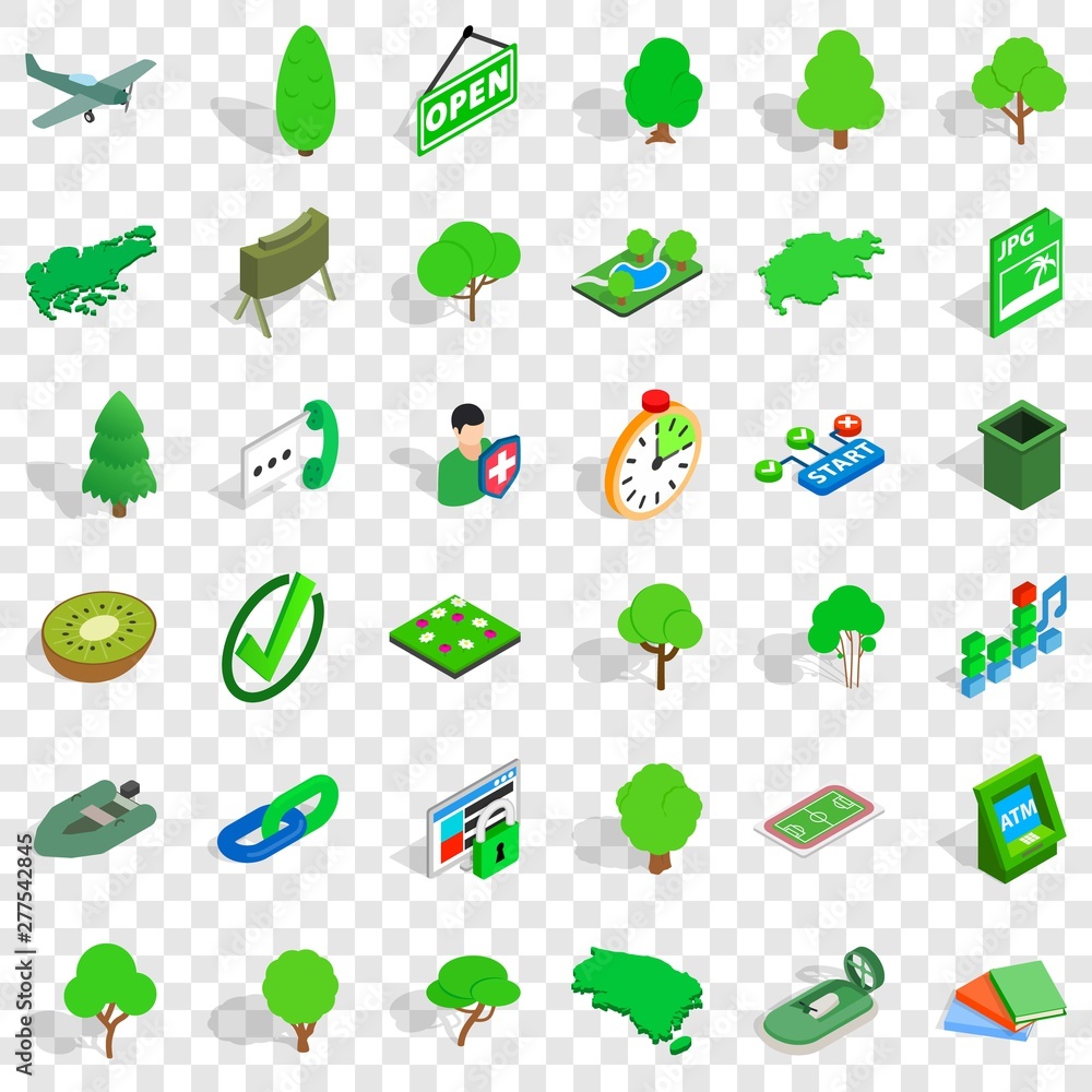 Poster grass icons set. isometric style of 36 grass vector icons for web for any design