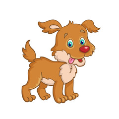 Little cute dog standing and smiling.  In cartoon style. Isolated on white background.