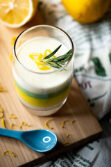 White chocolate and lemon layer pudding.