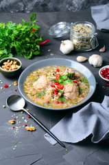 Kharcho Soup with Chicken and Herbs, Georgian Cuisine
