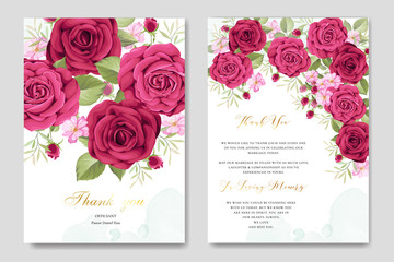 beautiful wedding invitation card with maroon and pink roses template