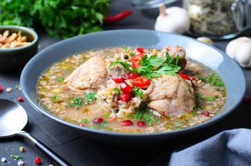 Kharcho Soup with Chicken and Herbs, Georgian Cuisine