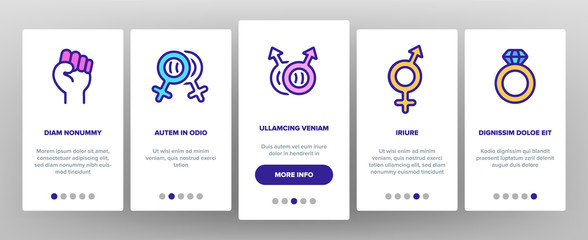 LGBT, LGBTQ Movement Linear Vector Onboarding Mobile App Page Screen. LGBT Community Thin. Gay, Lesbian, Homosexual Relationship Pictograms Collection. Love Freedom, Equality Illustrations