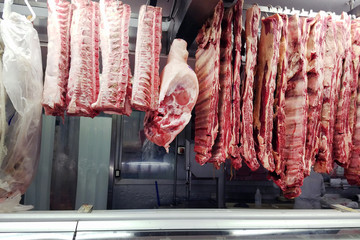 Argentine Asado steak meat displayed for sale in a Butcher Shop