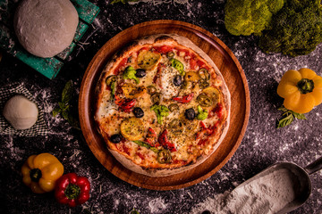 Top angle shot os Neapolitan Veggie Pizza