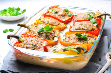 Stuffed Peppers with Meat, Vegetables and Creamy Tomato Sauce