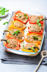 Stuffed Peppers with Meat, Vegetables and Creamy Tomato Sauce