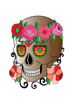 Art Sugar Skull Day of the dead. Hand drawing and make graphic vector.