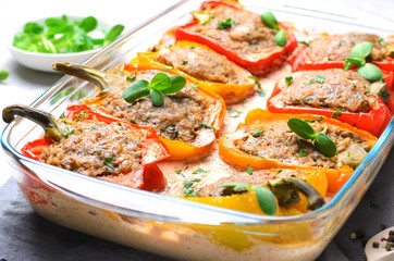 Stuffed Peppers with Meat, Vegetables and Creamy Tomato Sauce