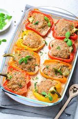 Stuffed Peppers with Meat, Vegetables and Creamy Tomato Sauce