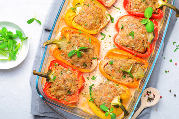 Stuffed Peppers with Meat, Vegetables and Creamy Tomato Sauce