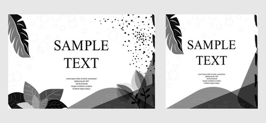 Set of creative hand drawn floral background. Vector black and white textured cards. Beautiful abstract poster.