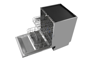 kitchen gray dishwasher empty isolated on white background
