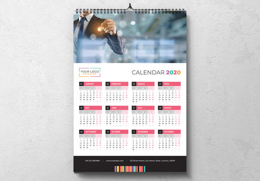 Calendar 2020 Layout with Colorful Design Elements