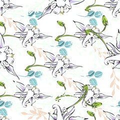 Fototapeta na wymiar Line art wildflower for fabric design. Petal meaningful wild blossom. Curly pattern twig