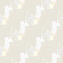 Fototapeta na wymiar Vintage brunch gold collection for wallpaper design. Seamless vintage background. Botanical illustration. Spring floral texture. 