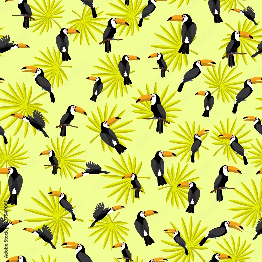 Poster tropical toucan pattern. flat illustration of tropical toucan vector pattern for web design