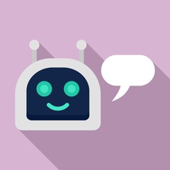 Happy chatbot icon. Flat illustration of happy chatbot vector icon for web design
