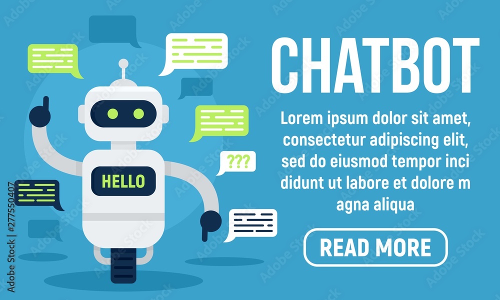 Poster hello chatbot concept banner. flat illustration of hello chatbot vector concept banner for web desig