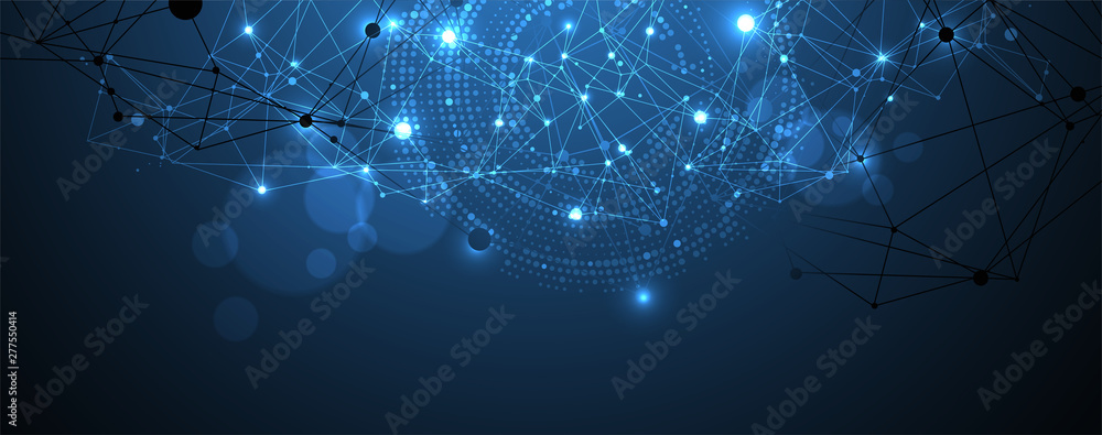 Wall mural polygonal science background with connecting dots and lines. digital data visualization.