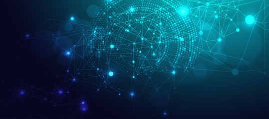 Polygonal science background with connecting dots and lines. Digital data visualization.