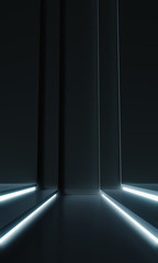 Modern white wall with glow light Background. Abstract Futuristic Design. 3d Rendering
