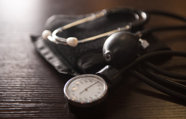 Medicine conception. Blood pressure cuff/machine. Medical instruments