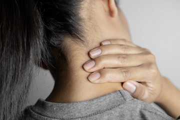 Fototapeta premium Woman with pain in neck.