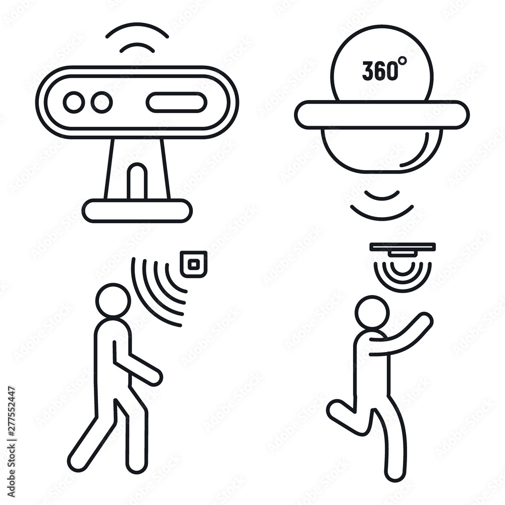 Poster motion sensor detector icons set. outline set of motion sensor detector vector icons for web design 