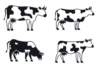 Cow animal icons set. Simple set of cow animal vector icons for web design on white background