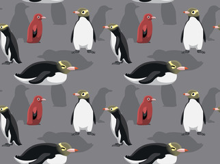 Obraz premium Yellow-Eyed Penguin Cartoon Background Seamless Wallpaper