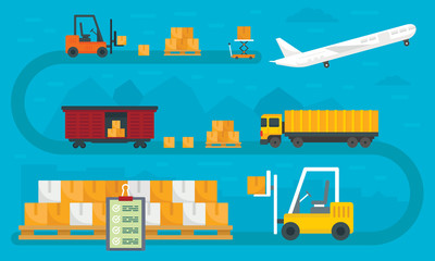 World goods export concept banner. Flat illustration of world goods export vector concept banner for web design