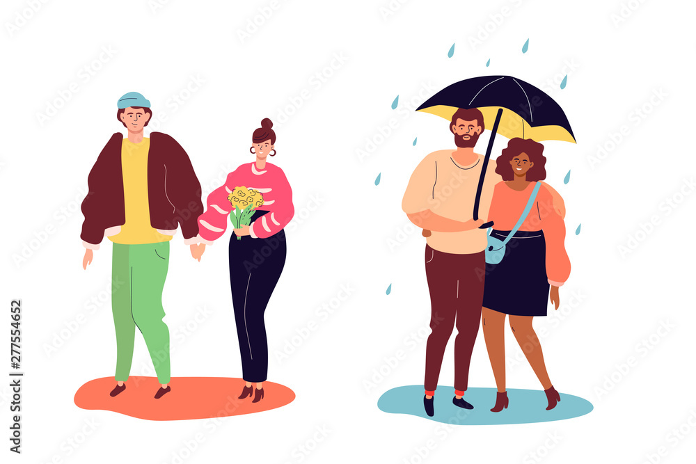 Poster couples on a date - colorful flat design style characters