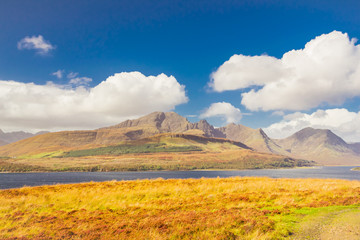 Obraz premium Bla Bheinn (Blaven) and Cuillin Mountains on Isle of Skye, Scotland