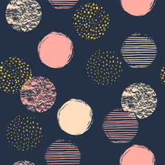 Abstract geometric seamless repeat pattern with circles. Trendy hand drawn textures.