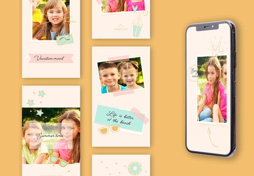 10 Social Media Story Layouts with Hand Drawn Summer Doodle Elements