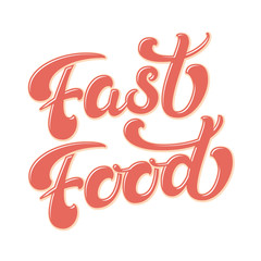 Hand drawn lettering Fast Food with highlights and shadow. Elegant modern red handwritten calligraphy. Vector Ink illustration. Typography poster on light background. For banners, posters, etc.
