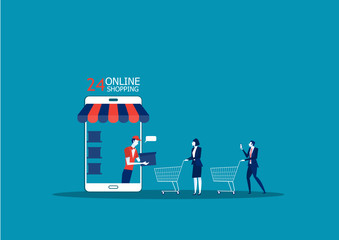 Online Shopping and Delivery Concept. Online Shop App. Ecommerce Sales, Online Shopping,  Illustration.