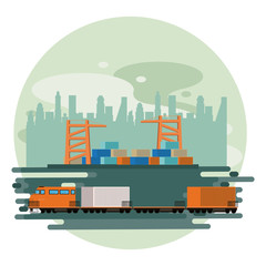 transportation merchandise logistic cargo train cartoon
