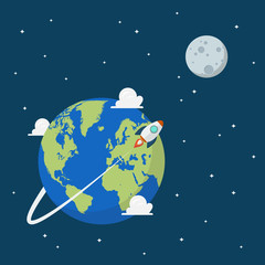 Planet earth and moon in space